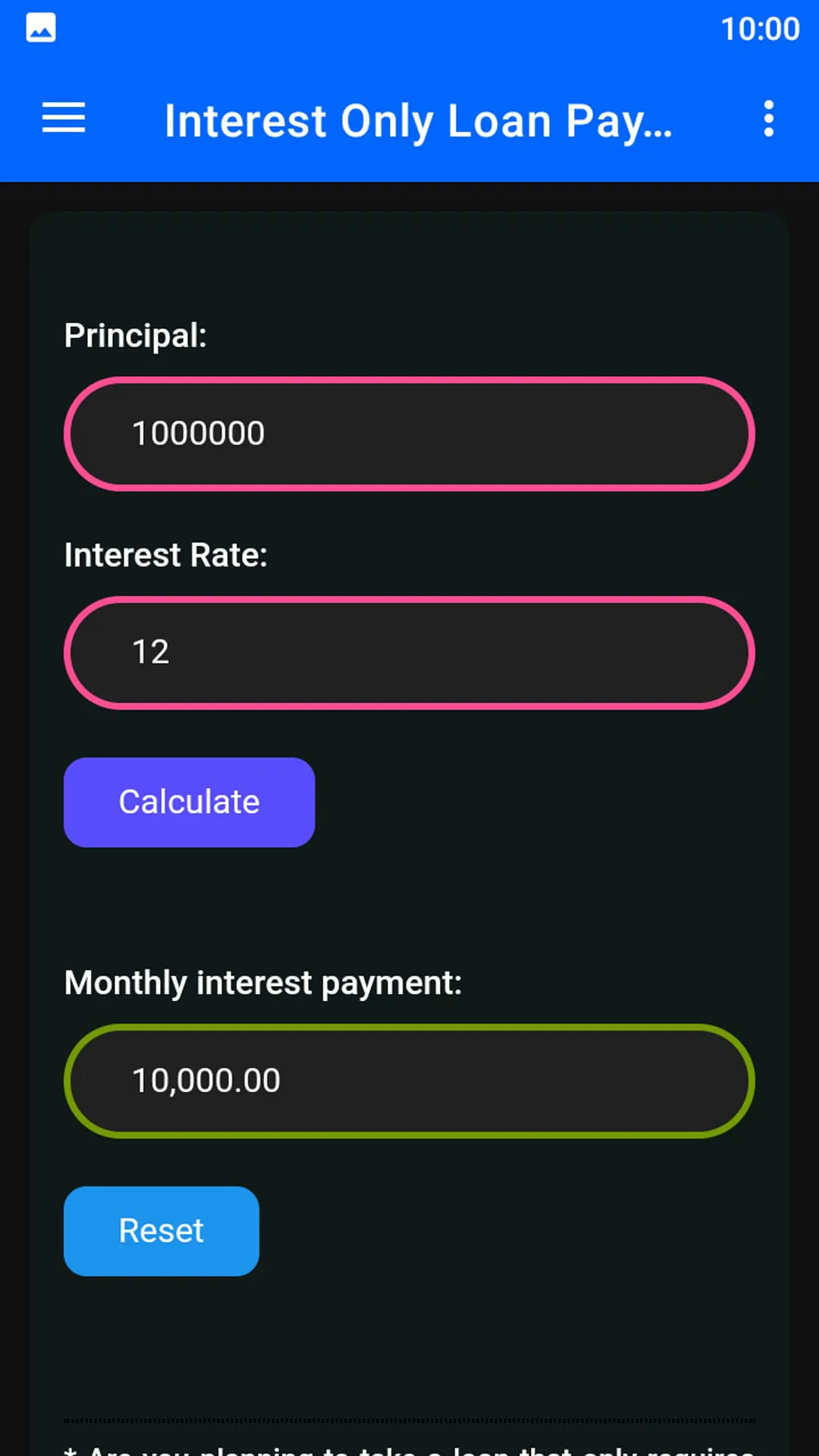 Interest Only Loan Payment