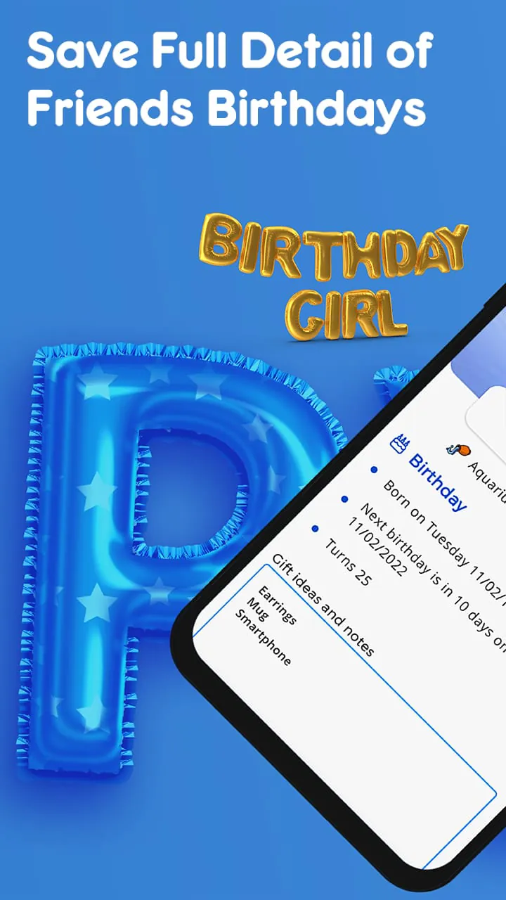 Birthdays, Reminder & Calendar