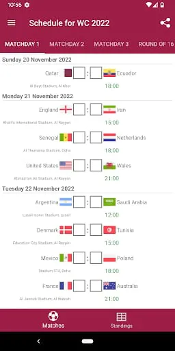 Schedule for World Cup 2022