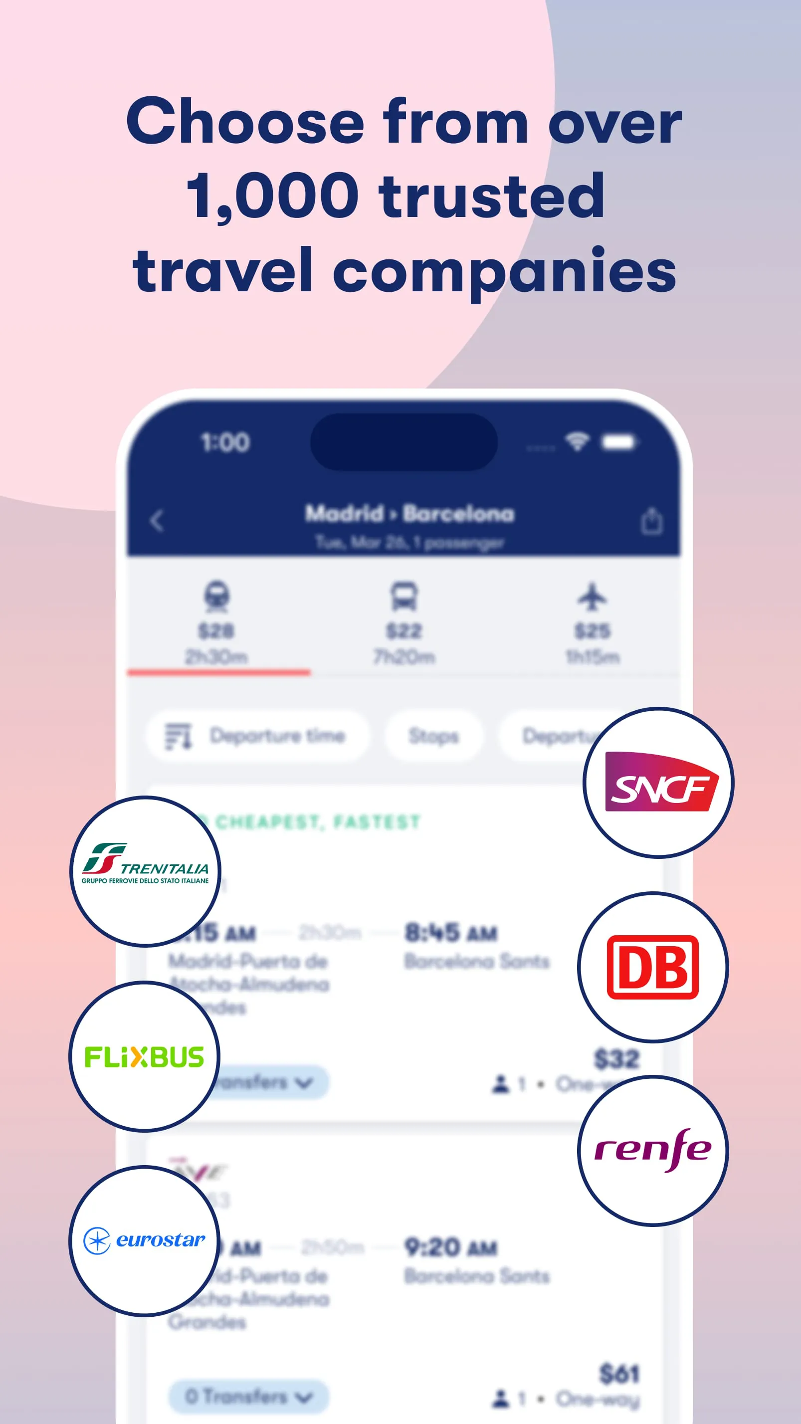 Omio: Train and bus travel app