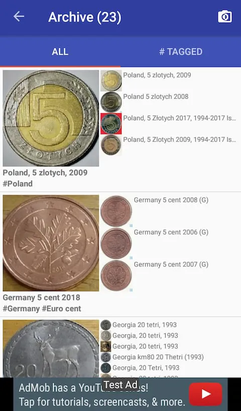 Coinoscope: Coin identifier