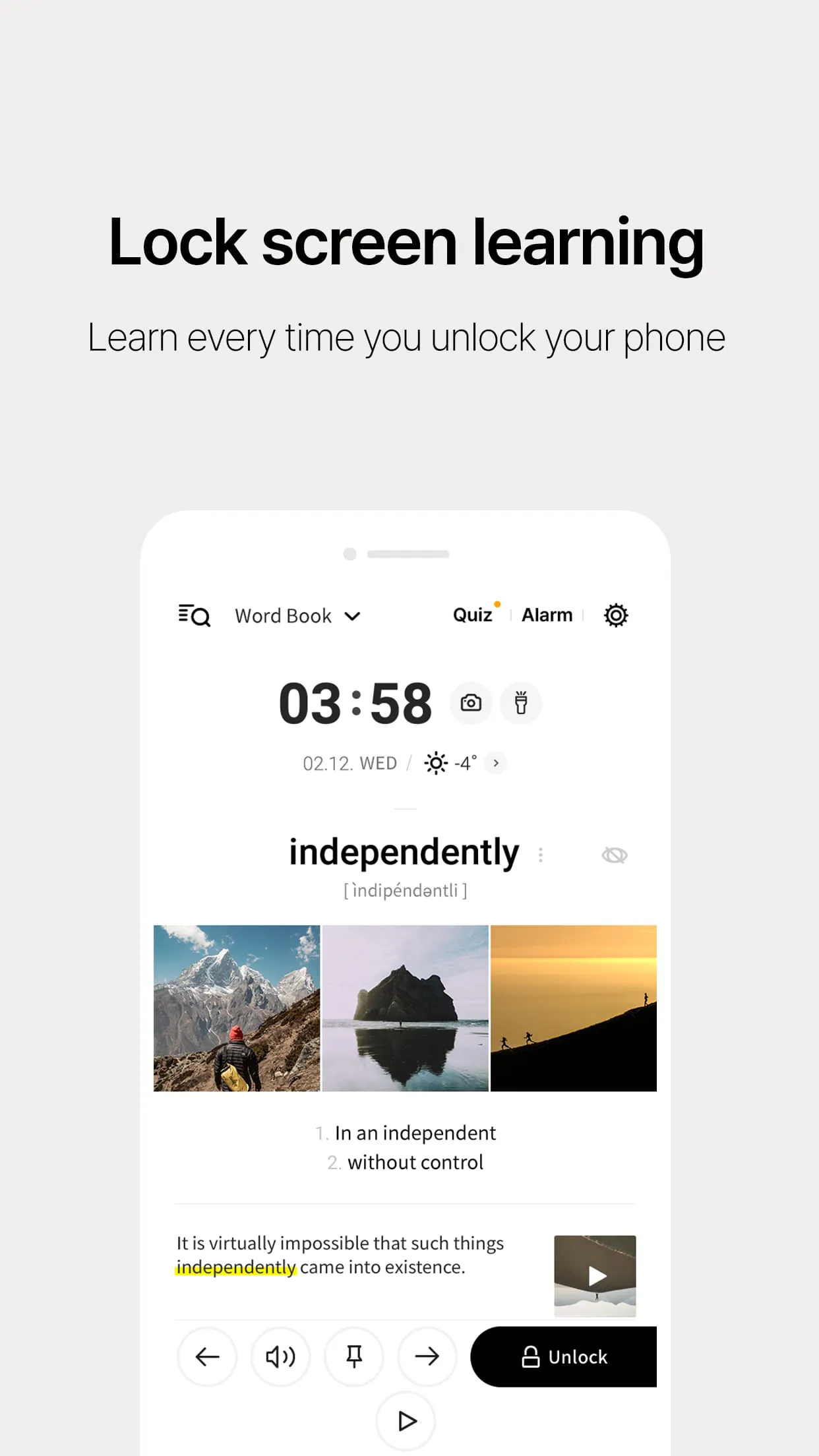 Lockscreen English Word Alarm